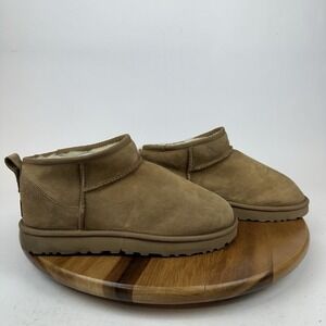 Womens Ugg Classic Ultra Mini Tan Shearling Lined Comfort Boots Size 9‎ M GUC